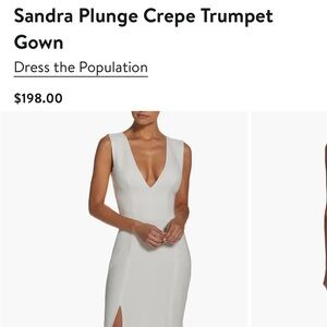 Dress the Population Sandra Plunge Crepe Trumpet Gown in off white size S
